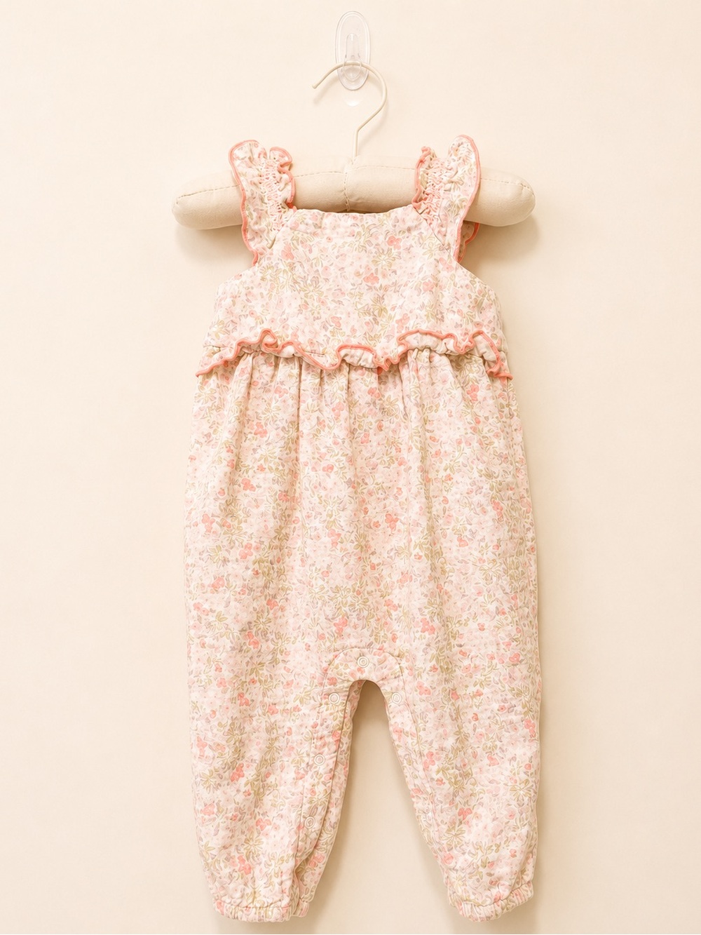 Pink Floral Ruffle-Strap Romper for Kids